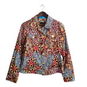 Berek Vintage Abstract Geometric Colorful Long Sleeve Collard Jacket Sz PL